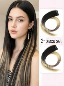 2pcs/Pack Synthetic Colorful Party Clip-In Hair Extensions, Suitable For Girls, 22 Inch, Multi-Color Straight Hair, Synthetic Fiber - Multicolor - View 7