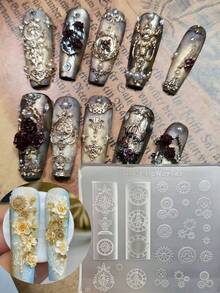 Baroque Gear Clock Mechanical Wing Steampunk Style 3D Nail Art Accessories Silicone Nail Mold - Clear - View 14
