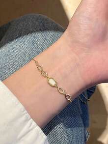 1件奢華優雅金色手鍊，女孩方形可調節手鍊，派對珠寶禮物 - 金色 - 查看 3
