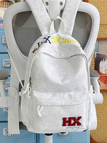 Unisex Backpack, Light Gray Soft Nylon With Letter Embroidery, Large Capacity Lightweight Storage, Suitable For School, Street, Daily Outings - Multicolor - View 2
