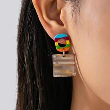 1 Pair European And American Fashion Cute Elegant Rainbow Color Acetate Geometric Earrings - Multicolor - View 7