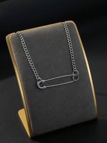 1 pièce Collier pendentif épingle de sûreté punk rock, collier chaîne cubaine argent pour homme, accessoire de style avant-garde e-boy, mode streetwear cool, style Y2K - Argent - Voir 3