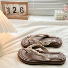 Fashionable Comfortable Thick Sole Thong Sandals Women's Flip Flops Flat Slippers 2026 New Style Match With Skirts Non-Slip Beach Vacation Sandals - Khaki - View 2