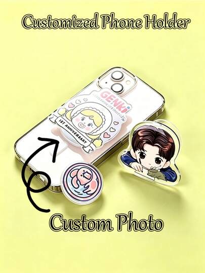 Custom Photo Adjustable Height Rotating Phone Stand, Personalized Phone Holder For Friends, Couples, Pets, Celebrity Merchandise, Customized Gift