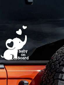 1 pieza Pegatina reflectante plateada blanca con patrón de corazón de elefante para bebé a bordo, decoración de vidrio de ventana trasera, pegatina de advertencia de bebé para coche - Blanco - Ver 1