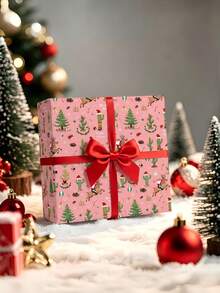 1 Roll Of Christmas Gift Wrapping Paper Featuring A Design Of Cowboy Santa Riding A Reindeer;Perfect For Christmas Gift Wrapping,Holiday Party Decor,Home Festive Decoration,DIY Craft,Festive Favour Wrapping Dimensions: 43 Cm X 300 Cm. - A - View 2