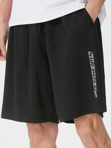 Skechers Men's Quick-Dry Mesh Loose Fit Vertical Letter Print Sports Shorts - Black - View 1