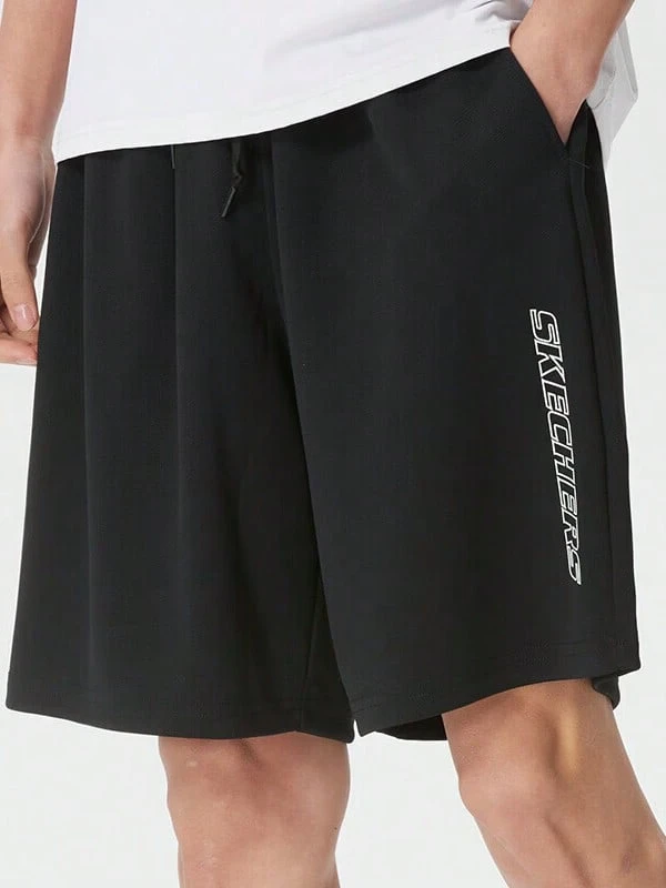 Skechers Men's Quick-Dry Mesh Loose Fit Vertical Letter Print Sports Shorts - Black - View 1