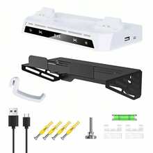 P5/P5 Slim/P5 Pro Wall Charging Dock, 2.5H Dual Fast Charge, 9 RGB Light Effects, Headphone Holder, Cooling Design, Anti-Tipping, Metal+ABS, Black+White, For Gamers - Black and White - View 9
