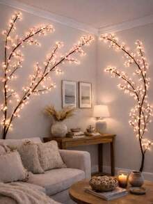 1pc Cherry Blossom Branch Shaped LED Wall Light, USB Powered, 8 Lighting Modes, Flexible Willow Branch Design, Floral Wall Decor, Suitable For Bedroom, Home, Wedding Decoration And Holiday Party Decoration. - Multicolor - View 9