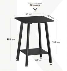 Black Side Table, 2-Tier Small Square End Table Small Spaces, Living Room, Bedroom - Black - View 7