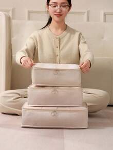 3/1pc Polyester Travel Storage Set, Minimalist Slogan Pattern Waterproof Clothing Organizer Bag, Foldable Luggage Packing Bag, Travel Storage Bag, Large Capacity Storage Bag, Luggage Bag, Shoe Bag, Drawstring Bag, Minimalist Fashion Travel Storage Set, Luggage Bag Shoe Bag, Multi-Functional Lightweight Breathable Clothing Storage Bag, Travel Organizer Bag, Travel Accessories, Back To School Season, Dorm Essentials, Autumn New Arrival - Multicolor - View 6