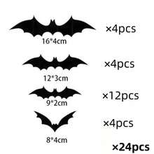 48pcs 3D Bat Wall Stickers Halloween Decoration, Black Horror Bats, 4 Sizes, Suitable For Home Decor, Room Decor, Indoor And Outdoor Hanging Decoration - Multicolor - View 2