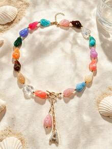 1Pc Chunky Beaded Choker Necklace For Women Statement Necklace With Gold LettersAdjustable Beach Summer Jewelry Boho Necklaces - 1pc - View 4