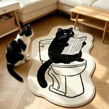 1pc Cat Sitting On Toilet Reading Book Bath Mat, Bathroom Rug, Door Mat, Small Rug, Carpet, Floor Mat, Home Decor, Area Rug, Outdoor Mat, Bedroom Carpet, Washable Rug - Multicolor 3 - View 1