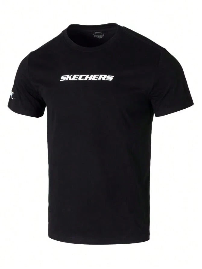 Skechers Men's Breathable Printed Crew Neck Casual Short Sleeve T-Shirt - Black - View 1
