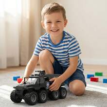 TEMI 8-Wheel Drive Police Armored Vehicle Toy, Suitable For Children 3 Years And Above, Inertia Off-Road SWAT Car Model, Friction Powered Truck, Ideal Gift For Birthday And Christmas - Black - View 3