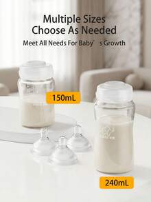 1pc Baby Wide Mouth Glass Storage Bottle Breast Milk Collector, Milk Preservation Bottle, Breast Pump Storage Container With Silicone Lid - Multicolor - View 5