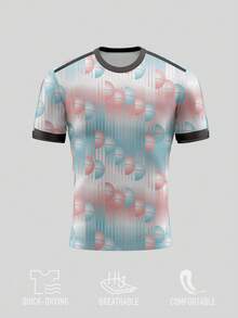 1pc Belgium Away Pink-Blue Gradient Geometric Pattern Men's Football Jersey, Customizable Name, Number, Logo, Best Gift, Sports/Casual Summer - Multicolor - View 2