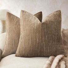 Textured Plaid Decorative Throw Pillow Cover, Neutral Beige Square Cushion Case, Soft Woven Pillowcase, Suitable For Sofa, Bed, Living Room And Bedroom Decor, 18x18 Inches - Coffee Brown - View 12