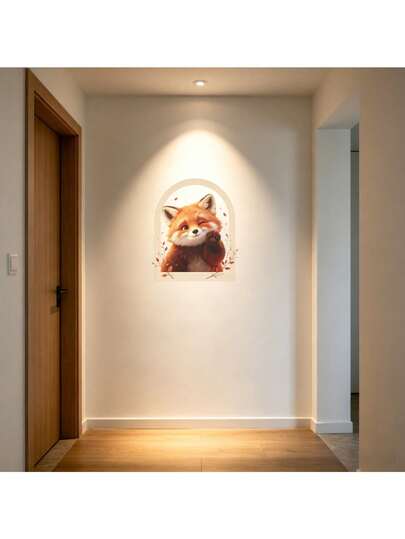 1 buah Stiker Dinding Cakar Panda Merah Mengedip dengan Bingkai Lengkung, Panda Mini Lucu dan Berbulu dengan Ranting Musim Gugur, Stiker Dinding Vinyl Tempel dan Lepas untuk Pintu Masuk, Lorong, Kamar Tidur, Kamar Anak, Dekorasi Seni Dinding Hewan Kartun yang Nyaman