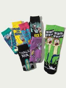 4/6/10 Pairs Random Women's Socks Warner Bros. Rick And Morty Series Cute Funny Humorous European And American Style Cartoon Character Sweat-Absorbent Breathable Versatile Couple Mid-Calf Socks Suitable For Movie And Animation Fans - Multicolor - View 6