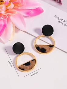1 Pair European & American Style Leopard Print Geometric Earrings, Maillard Aesthetic Fashion Versatile Ear Jewelry - Multicolor - View 5
