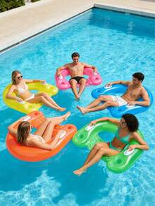 1pc Inflatable Water Sofa, Solid Color Minimalist Style, With Cup Holder, Handle Design, PVC Material, Suitable For Water, Swimming Pool, Beach Theme Party, Water Resting Seat, Inflatable Float - Multicolor - View 2