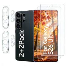 Compatible With Samsung Galaxy S26/S26+/S26Ultra, S25/25+/25 Ultra, S24/S24 Plus/S24 Ultra, High Definition Tempered Glass Screen Protector 3D Transparent, Tempered Glass Transparent High Definition Lens Protector 9H, Scratch-Resistant, Bubble-Free, Camera Lens Protector, Camera Lens Protective Film, Protective Pad, Supports Fingerprint Unlock - Clear - View 11