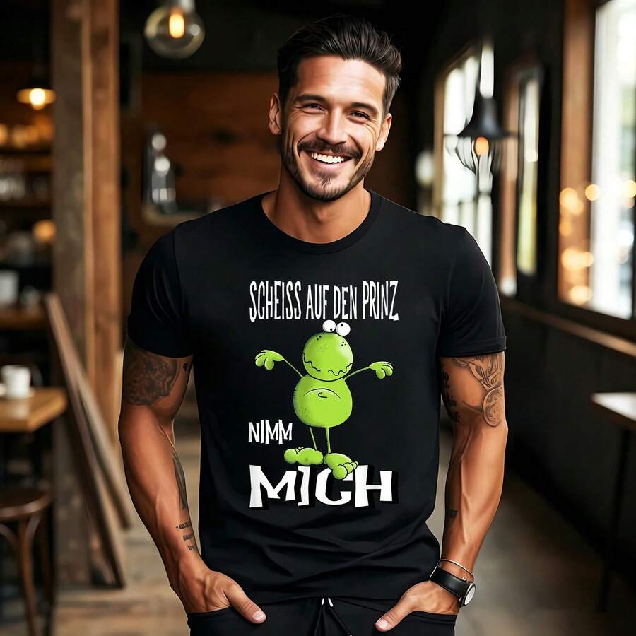 Vergiss den Prinzen, nimm mich – Spruch, Frosch-Cartoon, Spaß T-Shirt Retro-T-Shirt für Herren Lustige T-Shirts für Männer Lässiges Herren-T-Shirt - Schwarz - Übersicht 1