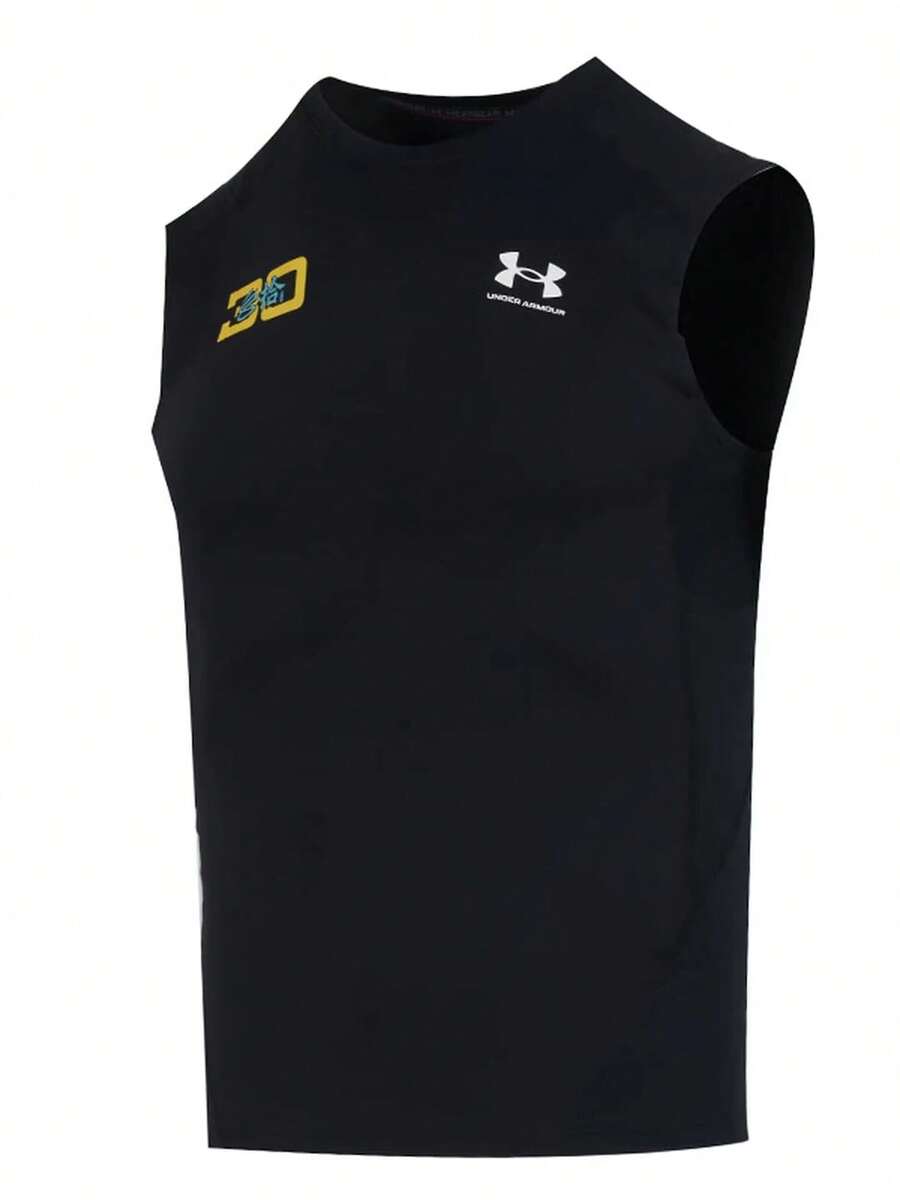 Under Armour UA Curry Series #30 | Rompi latihan basket tanpa lengan yang elastis tinggi, cepat kering, dan pas badan untuk pria. - Hitam - View 1