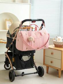 Large Capacity Bear & Olive Embroidered Lightweight Storage Handbag For Mothers And Babies - Multicolor - View 7