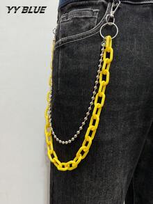 1pc European And American Hip Hop Pants Chain Colorful Accessory, Fluorescent Resin Pants Chain, Acrylic Square Metal Clothing Accessory, Men's And Women's Daily Wear Jewelry - Multicolor - View 7