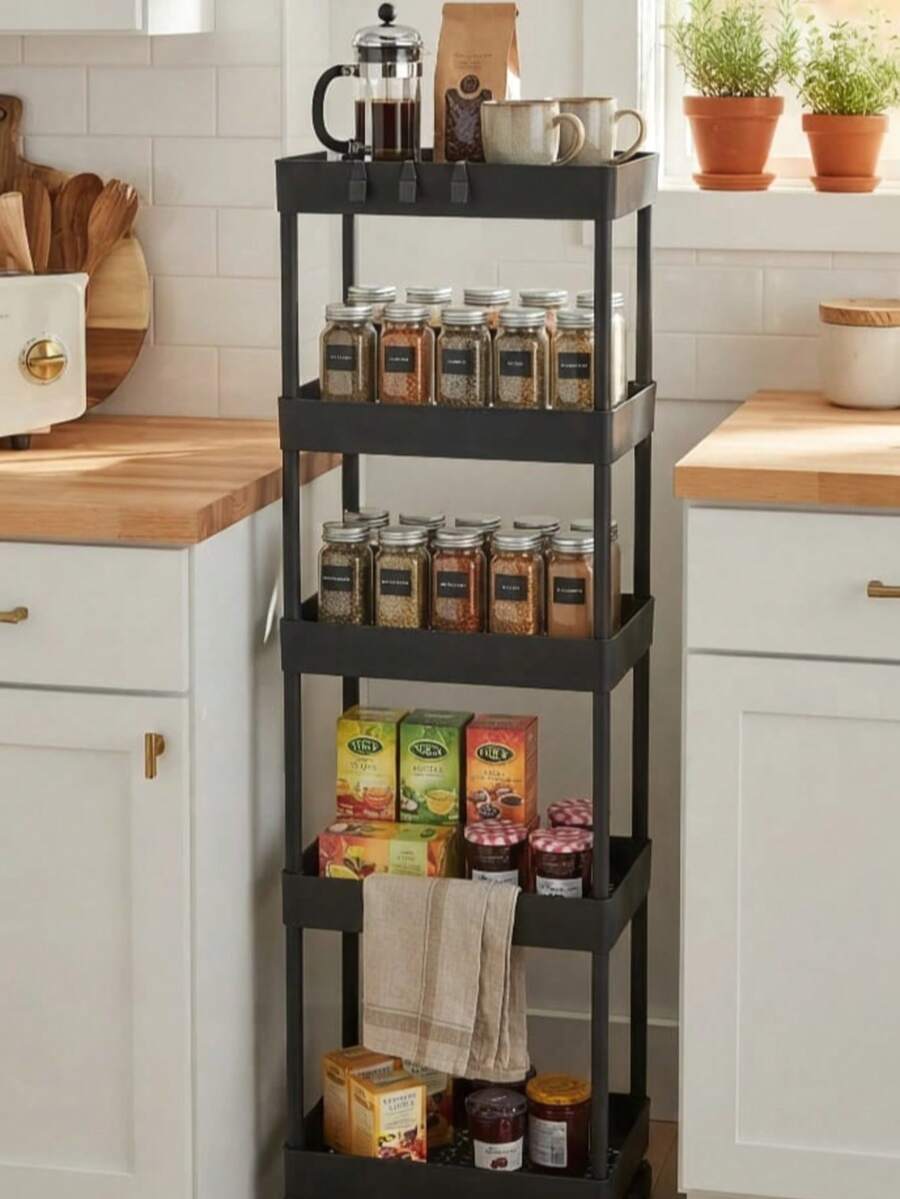 Estante Organizador Multiusos Puraya – Carrito Estrecho con Ruedas para Ahorrar Espacio - Negro - Ver 1