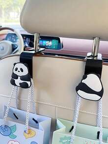 2pcs Cute Panda Car Seat Back Hooks, Cartoon Hidden Car Hooks, Practical Car Interior Storage Hooks, Panda Car Hooks, Seat Back Hidden Design, Multi-Functional Car Interior Storage - Panda - View 7