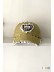 1件女款軟頂心形刺繡棒球帽,蕾絲飾邊甜美水洗設計,寬帽簷尖頂帽,蕾絲心形棒球帽,甜美復古風,大頭圍修臉,小眾耐穿原創心形格紋刺繡棒球帽 - 花邊 愛心格子 - 查看 14