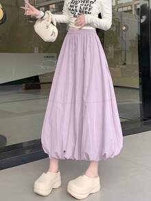 Women's Elegant High Waist Long Puff A-Line Skirt With Pockets, Woven Fabric, Suitable For Spring And Autumn - Lilac Purple - View 8