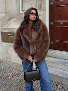 Mellowy Autumn/Winter New Faux Fox Fur Faux Fur Effect Fashionable Short Coat Jacket For Young Women Brown - Brown - View 6