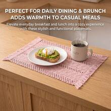 American Country Style Green Woven Placemat, Kitchen Dining Table Top Decor Placemats, Family Gathering Dining Table Decoration, Rectangular Tablecloth - Pink - View 5