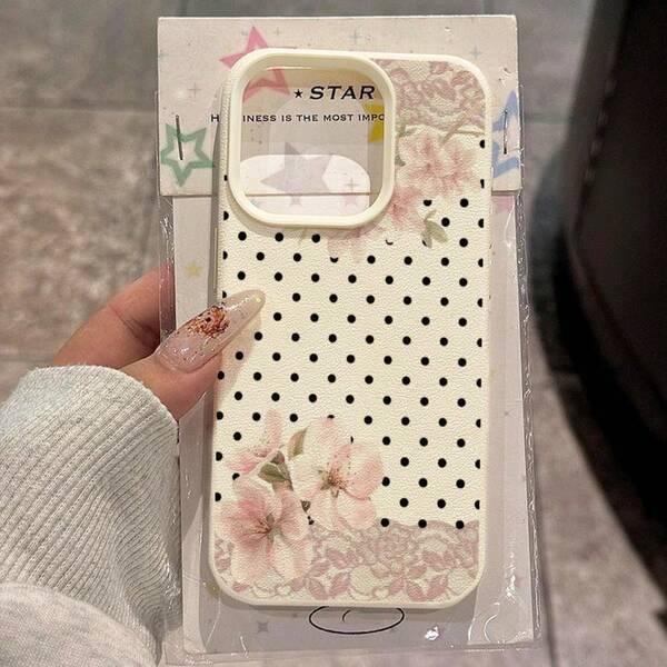 1pc TPU Soft Polka Dot Lace Peach Pattern Phone Case Compatible With IPhone 17 Pro Max/17/16 Pro Max/15/13/12/11/ S20 FE/A15/S24/A55/ Note 11/Note 12/Note 13 Pro Full Coverage Shockproof Protective Cover