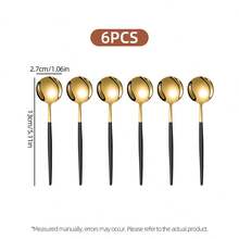 2/4/6/12/24pcs Stainless Steel Small Coffee Spoon And Dessert Spoon Set, 5.11 Inch/13cm, Dessert Cutlery Set, Elegant Tableware, Suitable For Home, Kitchen, Restaurant And Holiday Gifts, Suitable For Tea, Coffee, Dessert, Afternoon Tea, Back To School - Black and Gold - View 9
