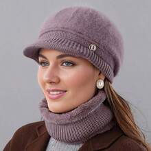 Lady's Winter Warm Lining Hat - Thick Knitted Scarf Hat For Keeping Warm In Cold Outdoor Weather - Soft Material - Warm Winter Gift - Winter Accessory, Winter Outfit - Fluffy Valentine's Day Gift - A Hat + Scarf - View 9