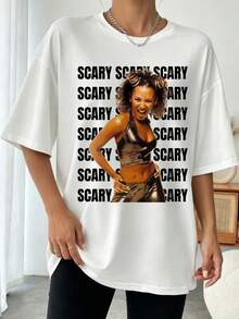 Mel B Scary Spice Repeat Text Y2K Spice Girls Vintage Pop Graphic Tee - White - View 1