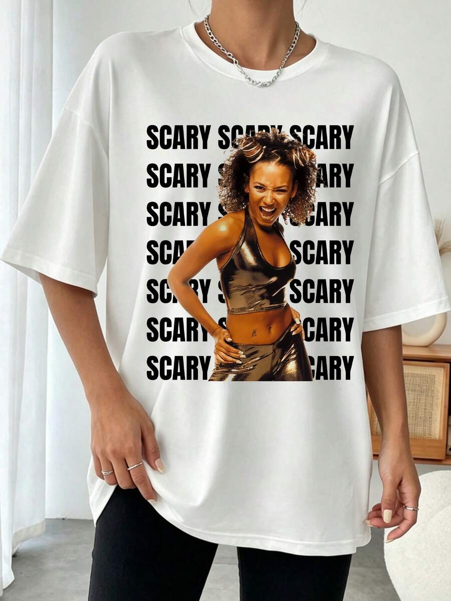 Mel B Scary Spice Repeat Text Y2K Spice Girls Vintage Pop Graphic Tee - White - View 1
