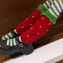 Women's Y2K Knitted Leggings With Strawberry Print Knee Socks, Lolita Thigh-Length Design, Kawaii Vintage Style - 紅色 - 查看 2
