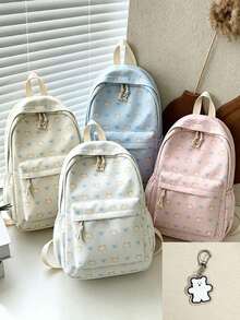 1pc/4pcs Cute Cat Bow Print Backpack, Large Capacity Waterproof Nylon Multi-Pocket Macaron Color Student School Bag, American Casual Daily Backpack, Suitable For Teenage Girls Students Travel Supplies - Multiple Styles - View 12