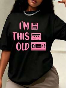 Camiseta de estilo oversize para mujer, divertida y retro con la frase "Ya tengo esta edad" y diseño vintage de casete, disco flexible y VHS - Estilo de los 90, excelente idea de regalo. - Negro 2 - Ver 1