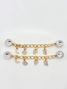 1 Pair LOVE Letter Shoe Chain Charms, Gold Tone Rhinestone Shoe DIY Decorations - Gold - View 9