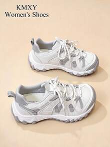 1 Pair Women Beige Mesh Lace Up Casual Sports Sneakers, Spring Summer Daily Footwear - Beige - View 3