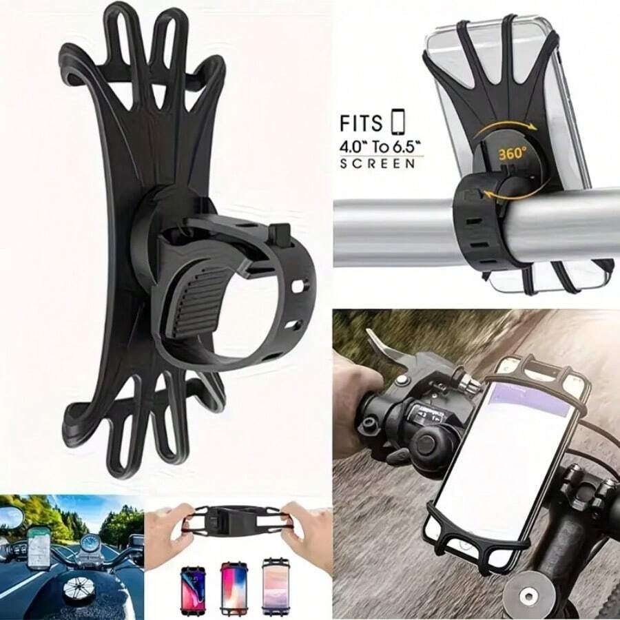 適用於 4-7 吋手機的自行車手機支架,360° 旋轉防震防滑把手支架,耐用黑色 ABS GPS 夾具,附金屬夾緊機構,公路車與登山車免持導航配件 - 彩色 - 查看 1